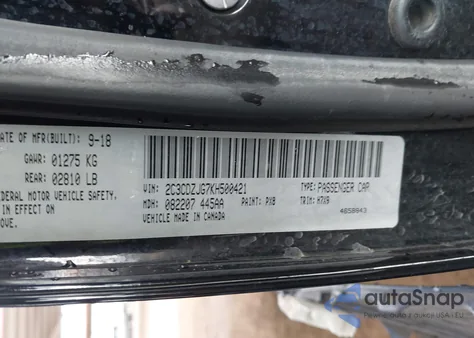 2019 Dodge Challenger Gt z USA, uszkodzony, nr VIN 2C3CDZJG7KH500421